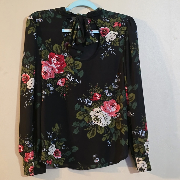 LOFT Black and Pink Graphic Long Sleeve Blouse Size S - Picture 9 of 9